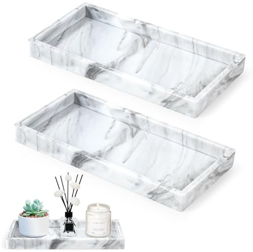 2 Stück Badezimmer Tablett, Marmorfarbe Rechteckig Deko Tablett Dekovtablett Silikon Ablageschale für Waschtisch, Badewanne, Küchenspüle, Kosmetik, Schmuck & Kerzen