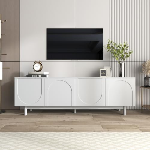 Modern TV-bänk 175 cm TV-bänk med 4 förvaringsfack Lowboard TV-bord med dörrar i elegant modern design för vardagsrummet (vit)
