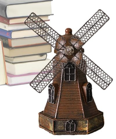 Moulin à vent miniature hollandais vintage, ornements d'art miniatures, artisanat, statue exquise pour affichage de bureau, robuste et compact, 13 x 12 x 21 cm