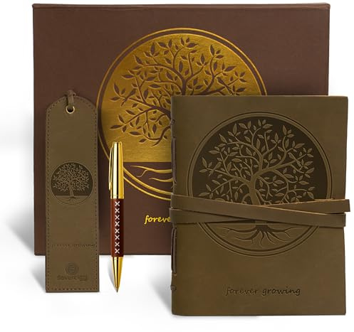 Set regalo Diario in Pelle con Segnalibro in pelle Stile Antico+Penna, A5 Taccuino fatto a mano Senza righe Rilegato in Pelle Taccuino Giornaliero Confezione regalo Perfetto Diario di viaggio 20x15cm