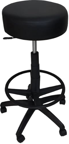 SEDIAOFFICE - Sedia Sgabello con Ruote Girevoli Regolabile in Altezza (70-85cm) Sgabello da Lavoro per Professionisti: Studio Medico, Architetto, Tatuatore, Estetista (Ruote Parquet, Nero Ecopelle)