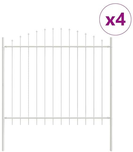 vidaXL Vita stängselpaneler för trädgårdsperimeter | 1,7M höjd Pulverlackerat stål 4 stycken UV-beständig design Enkel installation Utomhusbruk Stängsel Metallgräns Hållbar