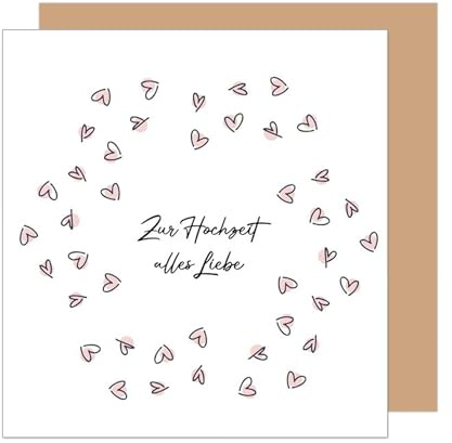 Edition Seidel Premium quadratische Glückwunschkarte zur Hochzeit mit Umschlag. Hochzeitskarte Grußkarte Vermählung Just Married Herz Herzen rosa (HQ114 SW025)