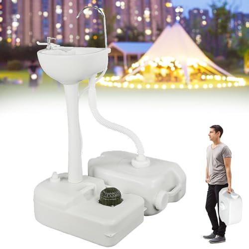 Lavandino Portatile da Campeggio, Stazione lavamani con Ruote, portasciugamani e Dispenser di Sapone, Supporto per lavabo per Eventi all'aperto, raduni e luoghi di Lavoro,Washbasin+24Lwatertank