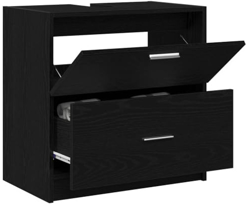 vidaXL Svart Ek Diskbänkskåp 59X37X59 cm Badrumsförvaringsenhet Konstruerat Trä Modern Design Fristående 2 Lådor Sminkmöbel Stiligt Hållbart Sammansatt