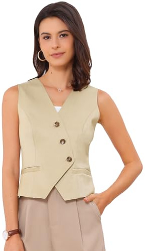 Allegra K Mujer Chaleco Blazer sin Mangas Escote en V Botones Trabajo