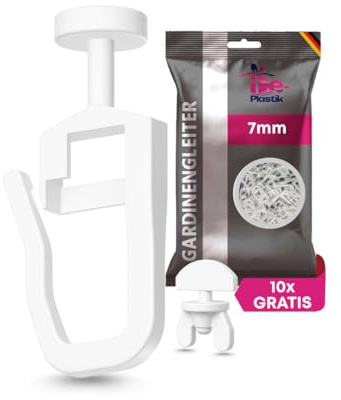 De-Plastik Juego de 100 deslizadores de cortina, con 10 cierres, cabezal estándar de 7 mm, para rieles interiores y rieles de cortina, silenciosos y lavables a máquina, deslizadores con ganchos