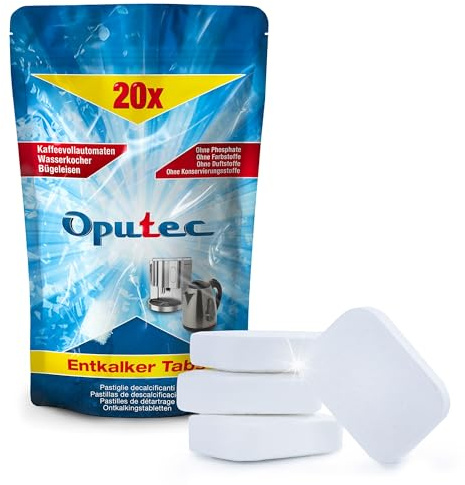 Oputec 20 pastiglie anticalcare automatiche da caffè in sacchetto: macchine da caffè, compresse anticalcare – Compatibile con: Jura, Senseo, Siemens, Delonghi – Made in Germany