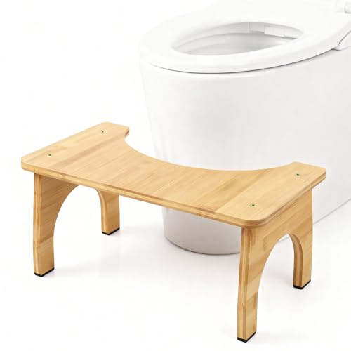 Huiguli Bambus Toilettenhocker für Erwachsene – Rutschfester WC Hocker mit Komfortmatte, Ergonomischer Kackhocker aus Holz, Platzsparend fürs Badezimmer