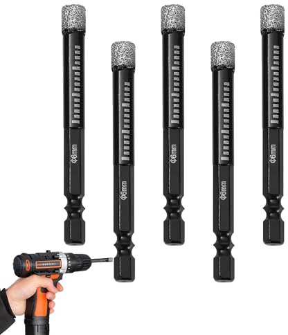 5PCS 6mm Diamond Drill Bits, Porcelain Tile Drill Bit | Hex Shank Diamond Dry Drill Bits Sets for Granite, Ceramic, Marble, Tile Stone, Glass, Hard Materials