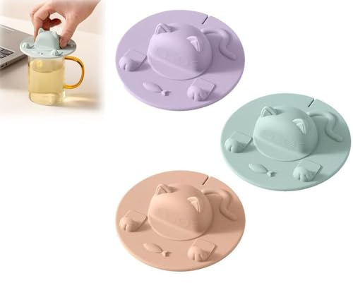 Tea Bag Mug Topper Silicone Tea Bag Holder Cat-Designed Cup Silicone Cup Covers, Reusable Cute 3D Cat Te a Ba g Holder Lid for Coffee Milk Te as, Dishwasher Safe (3pcs)