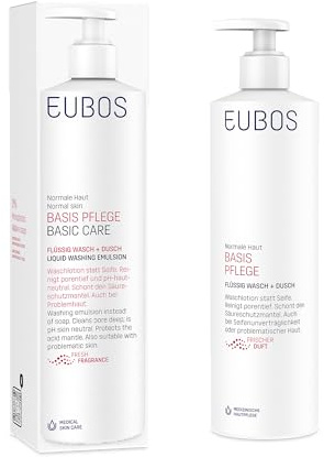 EUBOS BASIS PFLEGE Flüssig Wasch + Dusch mit Dosierspender 400ml | Waschlotion für empfindliche Haut, Gegen unreine Haut, pH-hautneutral, Hautverträglichkeit dermatologisch bestätigt