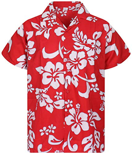 King Kameha Funky-Camicia-Hawaiana, Manica-Corta, Hibiscus, Rosso-Eclettico, S