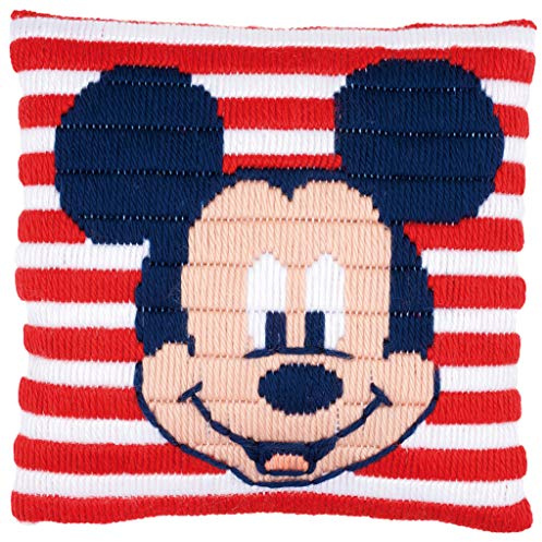 Vervaco Cuscino per punto croce Disney Topolino Topolino ricamato predefinito in cotone, multicolore, 25 x 25 x 0,3 cm