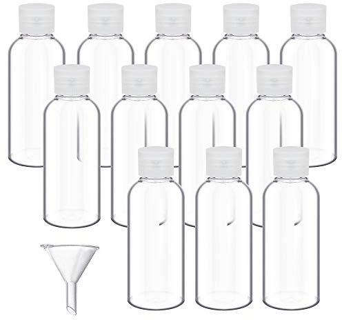 DECARETA 13 Pièces Flacons Vide de Voyage, 12Pcs Bouteille de Voyage Transparent en Plastique Flacon Vaporisateur Vide et Petit Entonnoir pour le Vol, l'Aéroport, les Vacances (50ML)