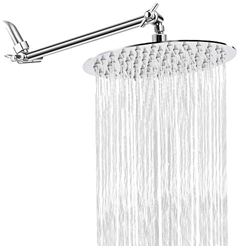 HIGH Pressure Rain Showerhead,Ultra Thin Design-Best Pressure Boosting, Awesome Shower Experience Even at Low Water Flow, High Flow Stainless Steel Rainfall Shower Head (8 inch Round with Arm)