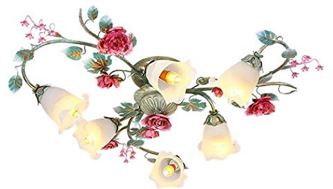 Yjmgrowing Rustikale Pastoral Floral Design Deckenleuchte-Lampe für Schlafzimmer Romantische Eisen Rose Art Deckenleuchte Beleuchtung für Esszimmer Küche Insel Kronleuchter, 110-240V, E14,6head