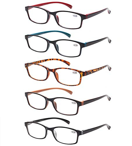 Kerecsen Reading Glasses 5 Pack Fashion Spring Hinge Readers Men & Women Comfortable Glasses for Reading (3.00, 5 Pack Mix Color)