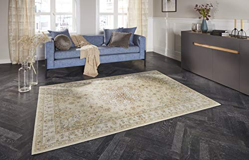 ELLE Decoration Nain Orientalischer Teppich - Kurzflor Vintage-Look Orientalisch Ornamente-Muster Klassischer Orientteppich für Wohnzimmer Esszimmer Flur oder Schlafzimmer Goldgelb, 200x290cm