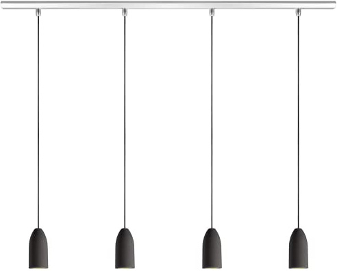 Buchenbusch urban design Pendelleuchte 4 flammig dark edition mit Textilkabel Schwarz, Hängelampe Esstisch vier Lampen dimmbar aus Beton