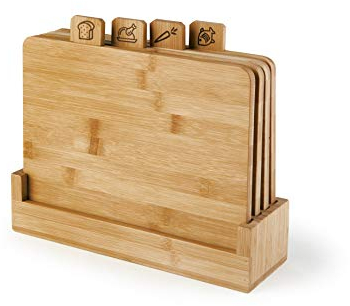 Excelsa Ecoliving Lot de 4 planches à découper avec support, bois de bambou 28 x 25 cm