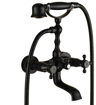 Badewannenarmatur Dusche Set Schwarz（Retro Vintage Stil Messing Wandmontage Zweigriff Wannenarmatur Mit Handbrause）