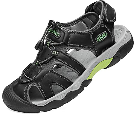 ZYLDK Uomo Sandali Estivi Esterni PelleTraspirante Sandali Sportivi Scarpe da Trekking Passeggiata Casual nero 45