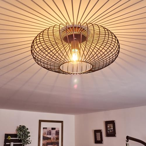 HOFSTEIN Deckenleuchte Wemude, Deckenlampe aus Metall - Moderne Lampe Schwarz/Kupfer - 1-flammige, E27 Fassung, Gitteroptik, Vintage Retro Design - Durchmesser 40 cm - Esszimmer, Küche, Schlafzimmer