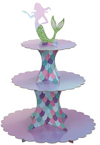 MengH-SHOP Tortenständer 3 Etagen Cupcake Ständer Meerjungfrau Muffin Ständer aus Karton für Hochzeit Party Geburtstag Baby Duschen Kuchen Dessert Torten Etagere