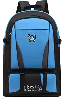 QQYG 60L Herren Erweiterbarer Outdoor-Rucksack Bergsteigen Reise Sportrucksack Schultasche Camping Wandern Angeltasche,Azul,36 * 13 * 54CM