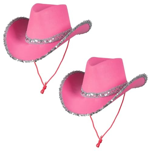 Cowboy-Hüte für Erwachsene, mit Pailletten, Rosa, 2 Stück