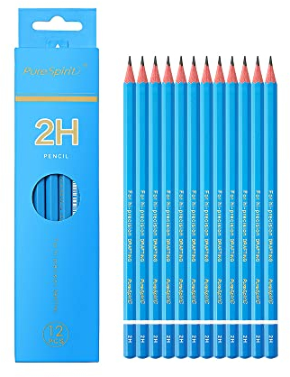 12 Stück Professionelle Bleistiften zum Zeichnen - Härtegrad 2H, mittelhart, für für technisches Zeichnen, Lichtskizzen und Schreiben - Graphitstifte für Kunstler, Einsteiger, Studenten und Kinder