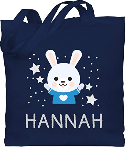 Baumwolltasche - Hasen - Hase und Dein Name - Unisize - Navy Blau - kinder stoffbeutel kindergarten hasentaschen hasenmotiv personalisierte beutel mädchen hasentasche rabbit namens geschenke
