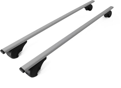 OMAC Dachträger Grundtäger kompatibel mit VW T6 Multivan 2015-2022 Metall 75kg Silber 2tlg Offene Reling für Fahrradträger, Dachboxen, Skiträger Abschließbar
