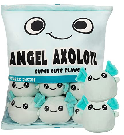 HXPLN Axolotl Plüsch Kissen, Abnehmbare Spielzeug, Pudding , Tasche mit , Niedliche Dekoration Geschenk für Jugendliche, Kinder (6 Blaue Axolotls)