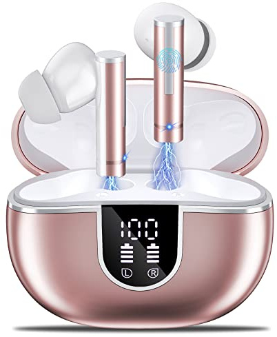 Ulfsaar Bluetooth-hörlurar, öronhörlurar, Bluetooth 5.3 med HD-mikrofon, HiFi Stereo, trådlösa hörlurar med LED-skärm, sporthörlurar IP7 vattentäta Touch Control Earbud för iOS, Andriod