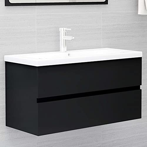 puraday Waschbeckenunterschrank&Einbaubecken Einbauwaschbecken BadmöBel Set Mit Waschbecken Badezimmermã¶Bel Waschbeckenunterschrank HäNgend Unterschrank Waschbecken Schwarz 90x38,5x45 cm