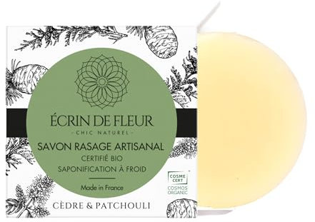 Écrin de Fleur - Savon de Rasage Bio Certifié pour Homme, Fabrication Artisanale, Surgras à Froid, Infusé à l'huile de Noisette et à l'huile Essentielle de Cèdre, 1x55g
