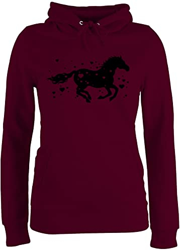 Pullover Damen Hoodie Frauen - Laufendes Pferd I Pferde Geschenk Reiten I Pferdemädchen - L - Burgundrot - pferdegeschenke reitoberteil pferdeliebhaber pferdeherz pulli geschenke für erwachsene