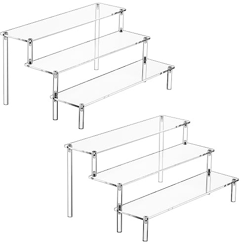 HENABLE 2PCS Large Acrylic Display Risers, Perfume Stand Organizer, Clear Acrylic Shelf Risers for Display Stands for Food, Tabletop Use, Amiibo Funko POP Figure, 3 Tier Clear Cupcake Stand Risers