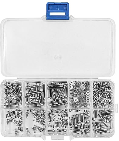 NUZAMAS M2 Lot de 320 vis à tête cylindrique avec hexagone encastré Boulons hexagonaux de vélo en acier inoxydable 304 avec boîte à outils pour assortiment de rondelles plates écrou