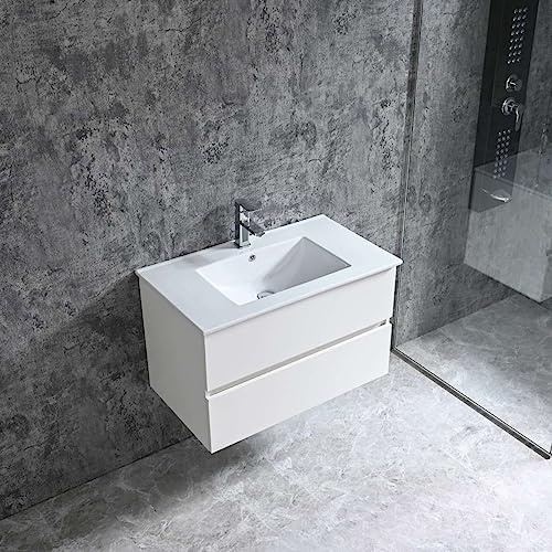 Home36 Waschbecken mit Unterschrank Corbo 2, Mit Keramik Waschbecken, Waschtisch mit Zwei Schubladen, Badmöbel 80 x 46 x 50 cm, Waschtischunterschrank, Badezimmer Unterschrank Set (1. Weiß)