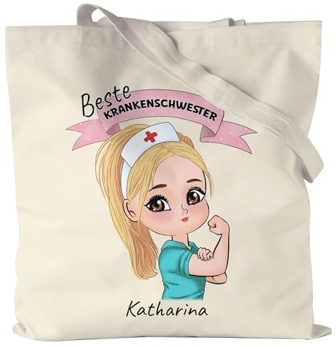 Kiddle-Design Krankenschwester Jutebeutel Personalisiert Ärztin Pflegekraft Pflegerin Sanitäter Kollegin Freundin mit Name & Spruch Pflegefachfrau Geschenk