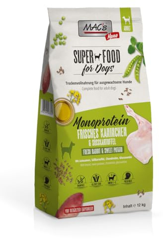 Mac's Dog torrfoder för hundar, monoprotetisk kanin och sötpotsmak (12 kg)