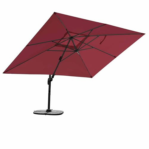 Sonnenschirm Rechteckig 300 x 400 cm Marktschirm Ampelschirm Gartenschirm 360 Grad drehbar, 4-fach axial & 5-fach horizontal neigbar, inkl. Windsicherung & Schutzhülle, Rot