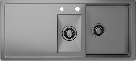 Klarstein Fregadero de cocina, con escurridor, 1,5 cubetas, de acero inoxidable 304,resistente a arañazos y al calor,fácil de limpiar,incluye kit de instalación y rebosadero, 100x45 cm, gris metálico
