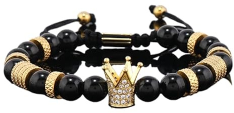 LUSSO Natural Stone Beads Crown Charms Man Bracelet Women Hand - Crown Bracelet For Men, To My Man Straighten Your Crown Bracelet, To MyMan Bracelet King Crown, My King Bracelet Gift For Him