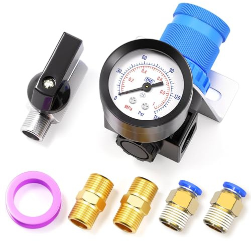 AILONZ 1Pc 1/4 BSP Mini Pressure Regulator Kit AR2000 0-1 MPA | Pressure control gauge, water oil trap, compressor moisture separator, stable airflow output, clean line maintenance