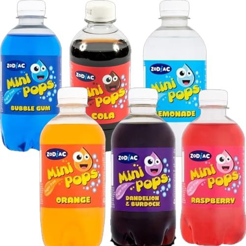 Random Mixed Zodiacc SUGAR FREE Bubblegum, Cola, Lemonade, Orangeade, Dandelion & Burdock & Raspberryade Mini Pops 330ml (18 Mixed)