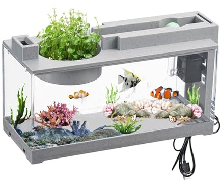 AquaScape Aquarium Starter Kit - Small Desktop Fish Tank With Air Pump & Quiet Water Pump - Decorative - Perfect for Bettas, Guppies, Mini Parrot Fishes, Shrimp & Goldfishes